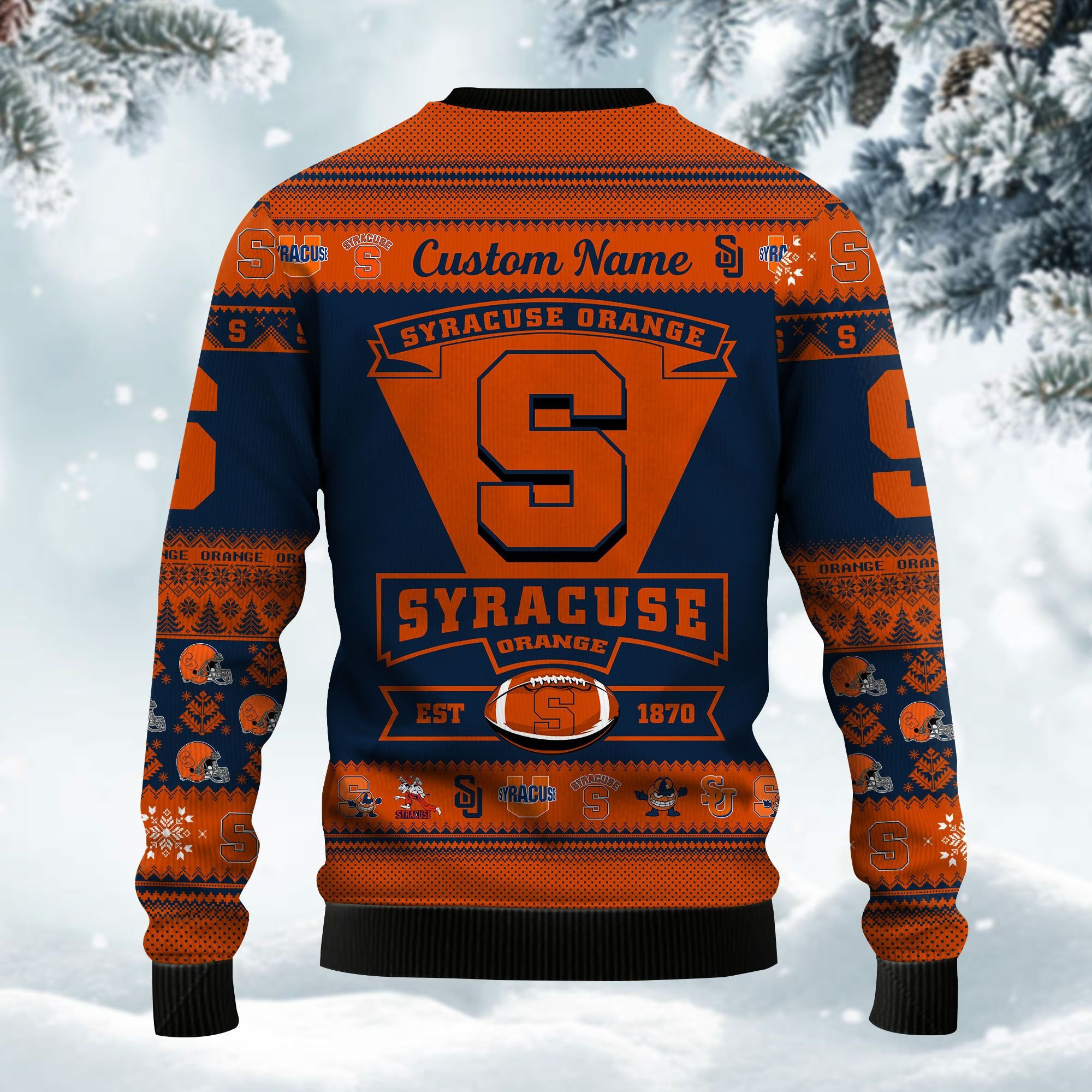 Syracuse Orange Football Team Logo Custom Name Personalized Ugly Christmas Sweater Adult 3D Funny Matching for family - Image 3