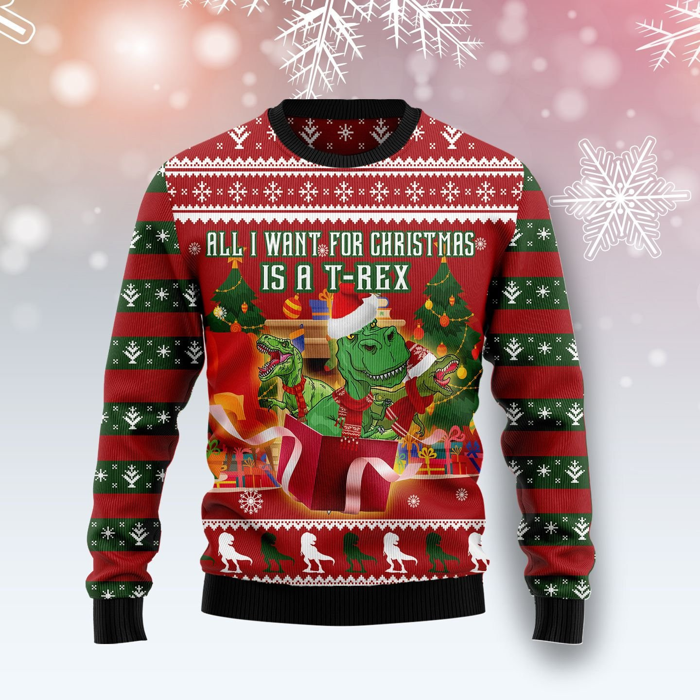 T Rex Christmass Gift Ugly Christmas Sweater Adult 3D Funny Matching for family