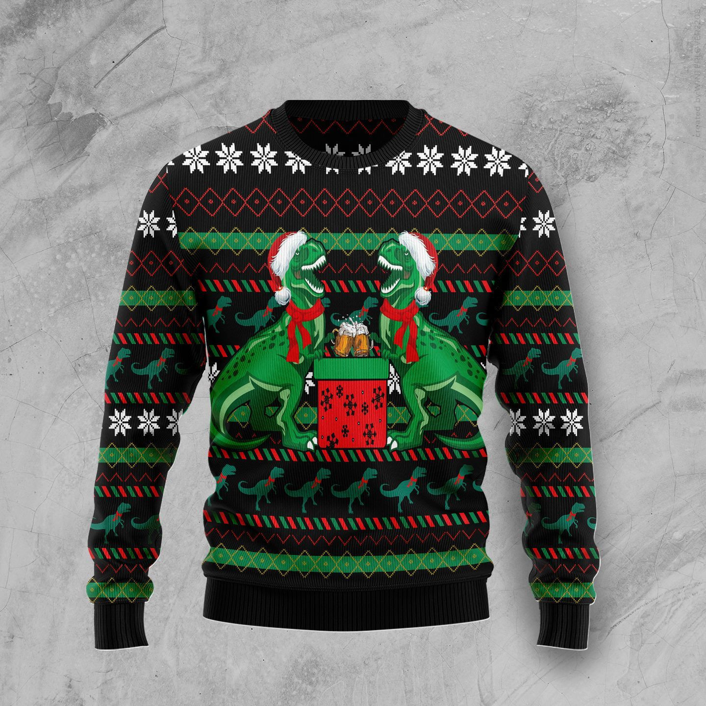 T-Rex Drink Ugly Christmas Sweater Adult 3D Funny Matching for family
