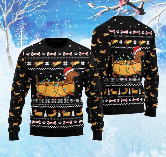 Taco Dachshund 3D Ugly Christmas Sweater, Funny Christmas Sweater, Pet Sweater - Image 4