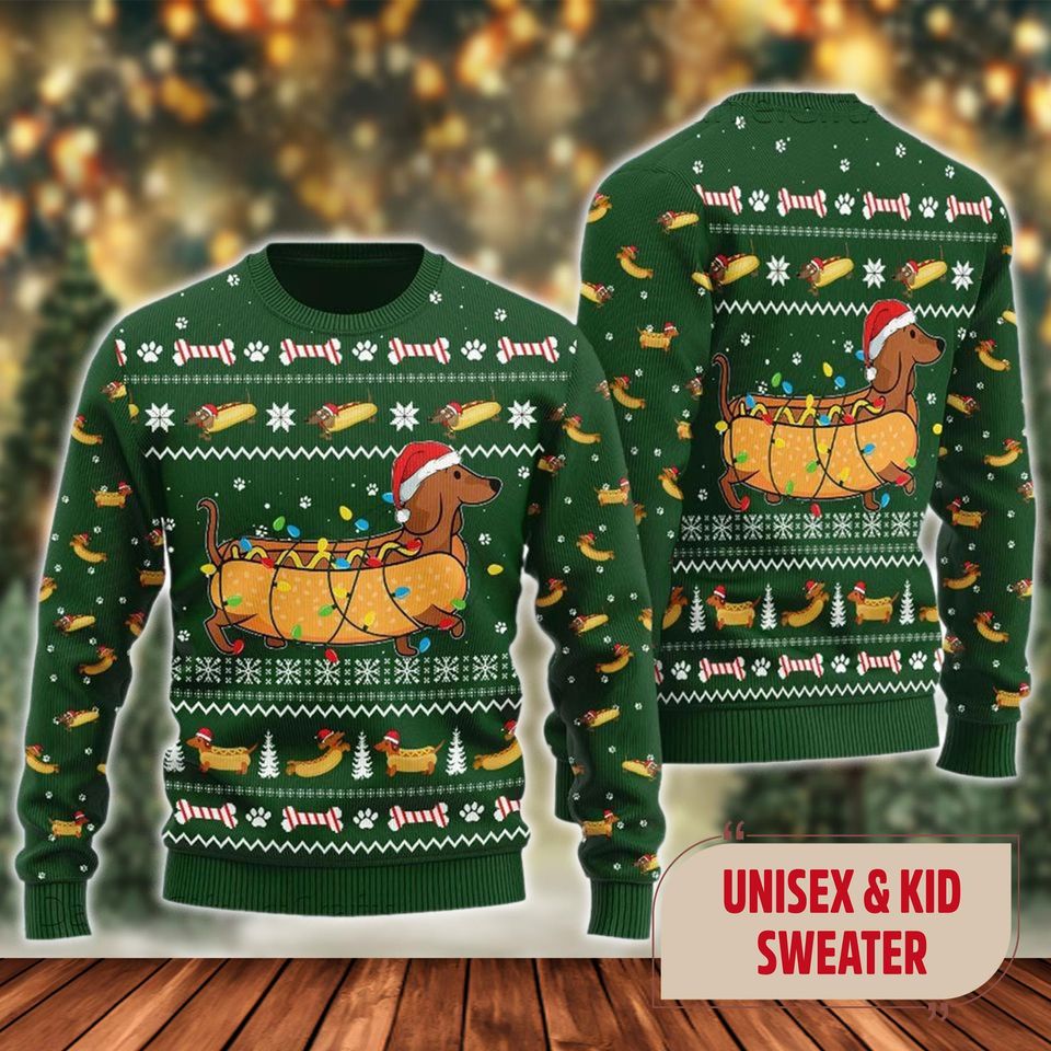 Taco Dachshund Santa Hat Ugly Christmas Sweater, Taco Dachshund Xmas Sweatshirt