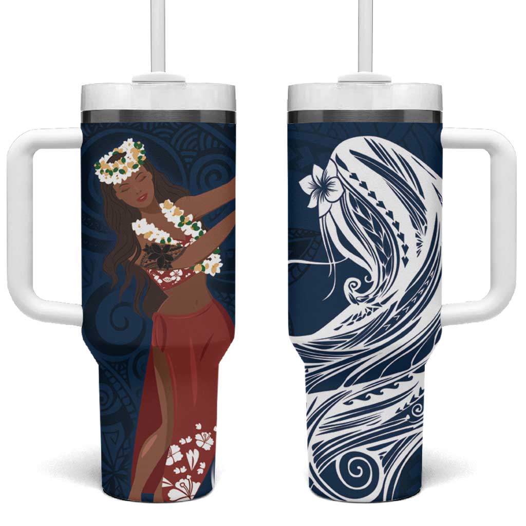 Tahiti Islands Polynesian Plumeria Tahitian Vahine â€˜Oteâ€™a Navy Blue Custom Stanley Cup 40 oz 30 oz Tumbler With HandleTVC2301361