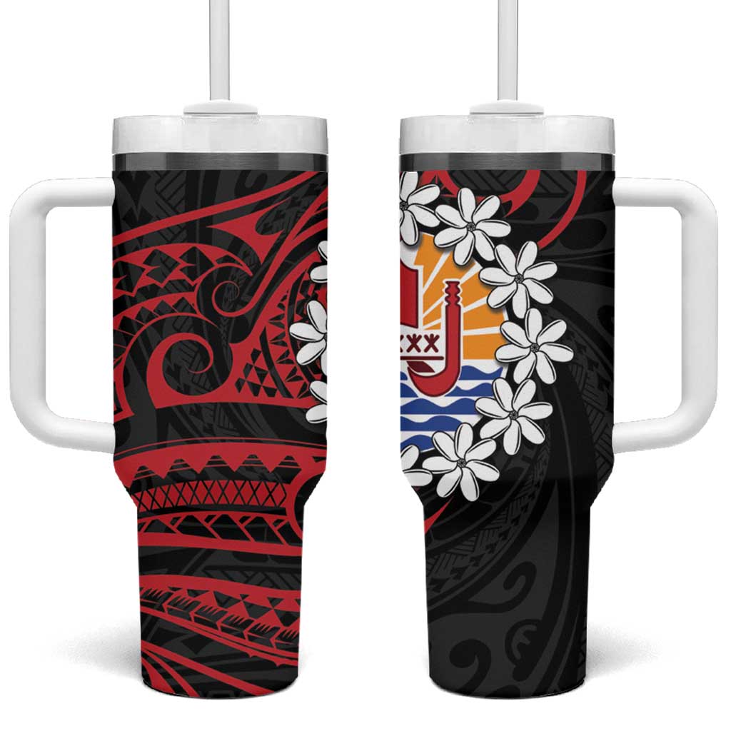 Tahitian Coat Of Arm and Tiare Flower Polynesian Tribal Tattoo Custom Stanley Cup 40 oz 30 oz Tumbler With HandleTVC2301371