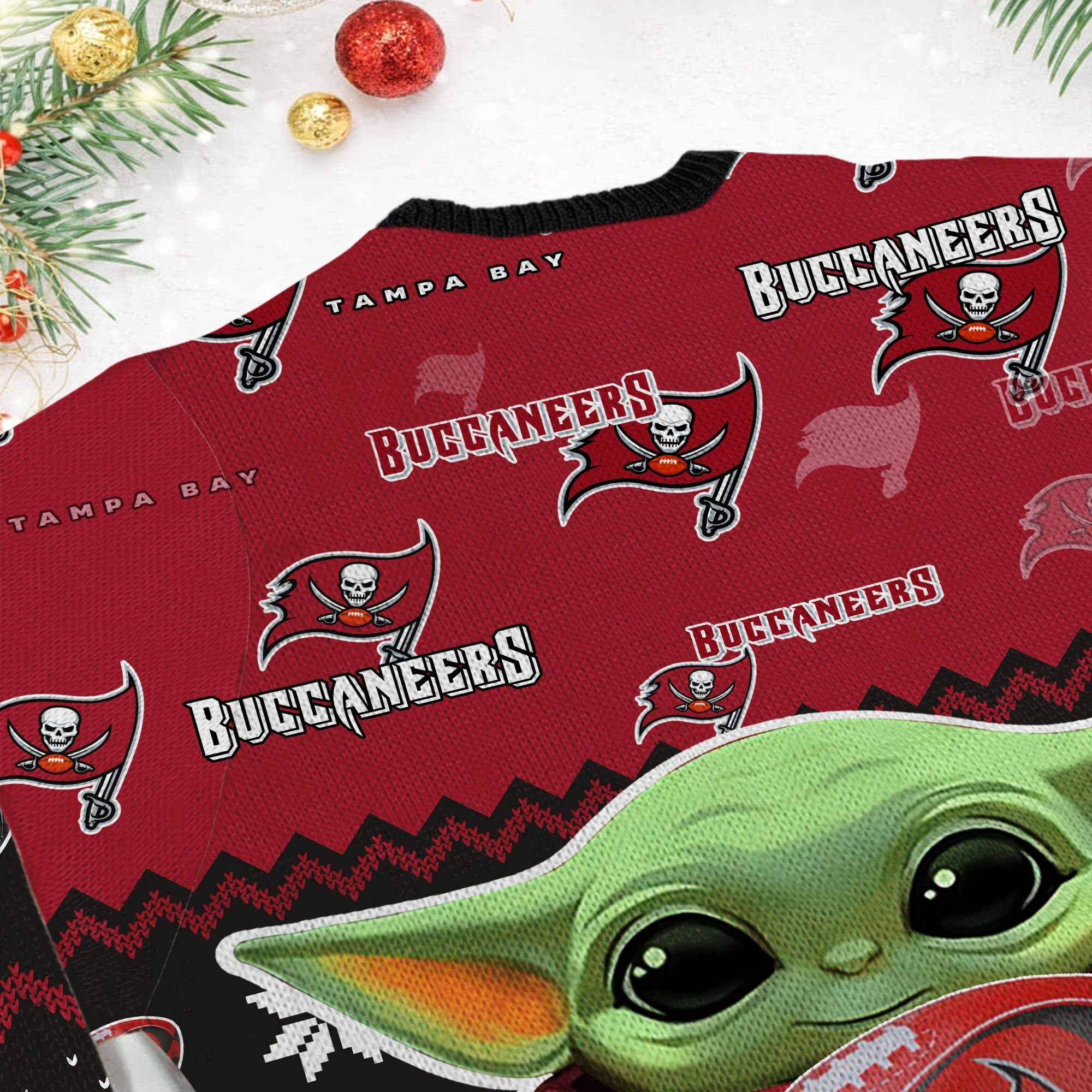 Tampa Bay Buccaneers Baby Yoda Ugly Christmas Sweater Adult 3D Funny Matching for family - Image 6