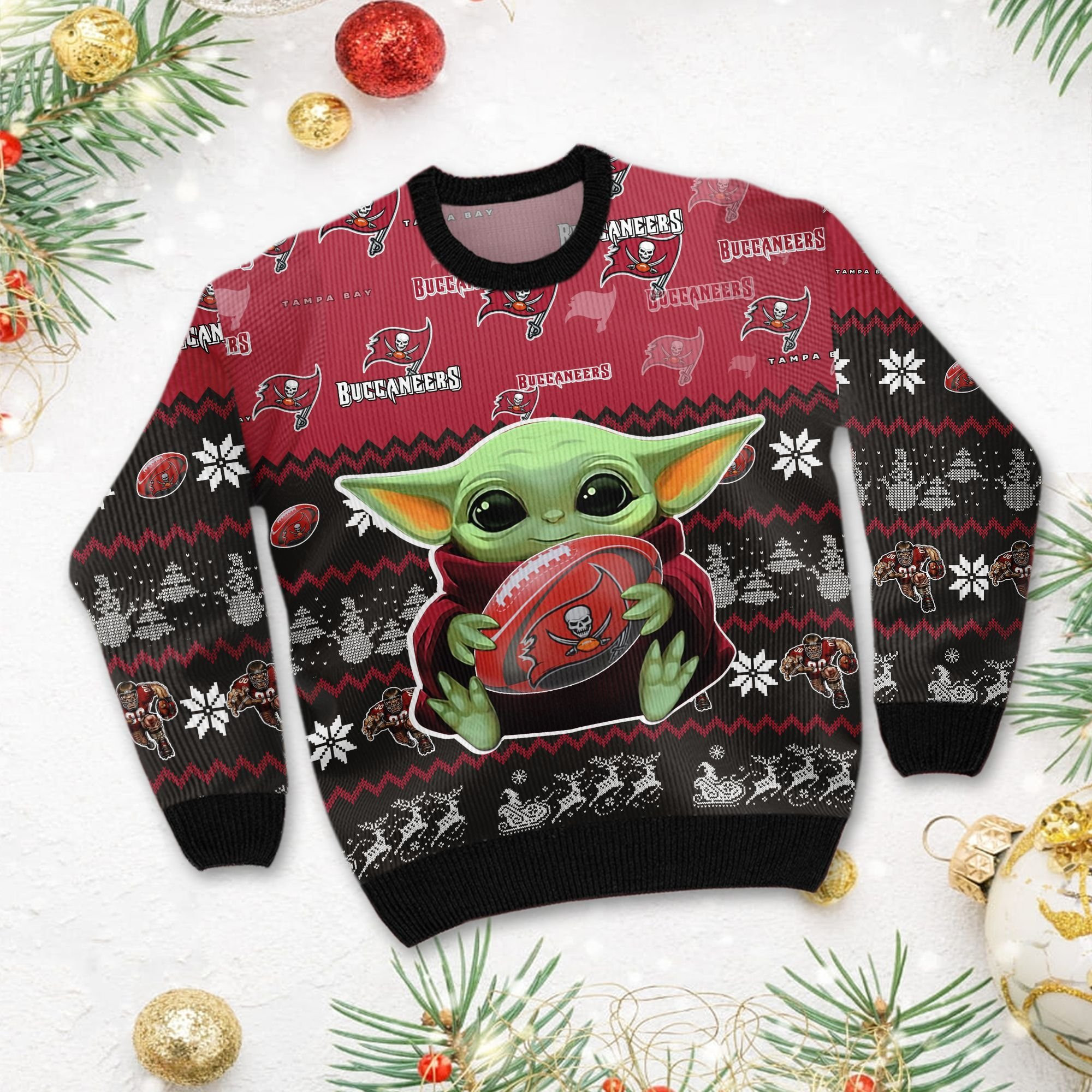 Tampa Bay Buccaneers Baby Yoda Ugly Christmas Sweater Adult 3D Funny Matching for family - Image 3