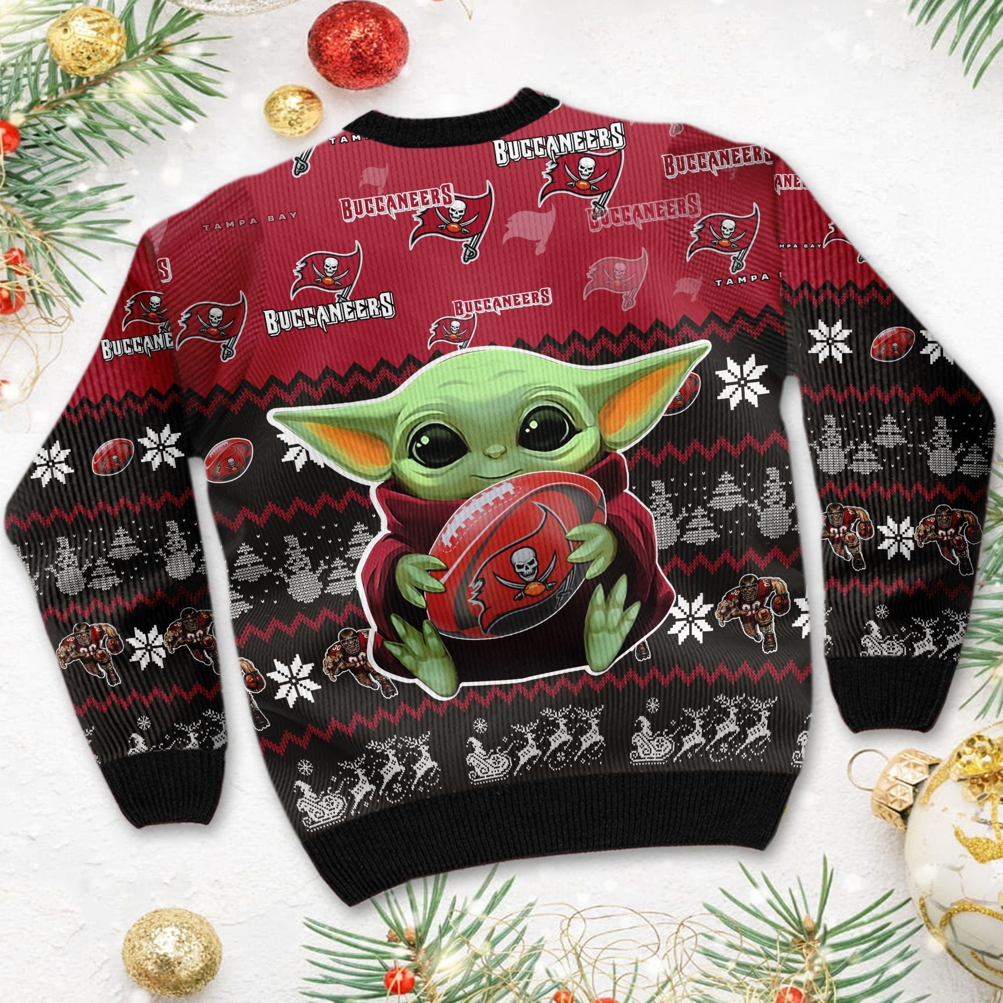 Tampa Bay Buccaneers Baby Yoda Ugly Christmas Sweater Adult 3D Funny Matching for family - Image 4