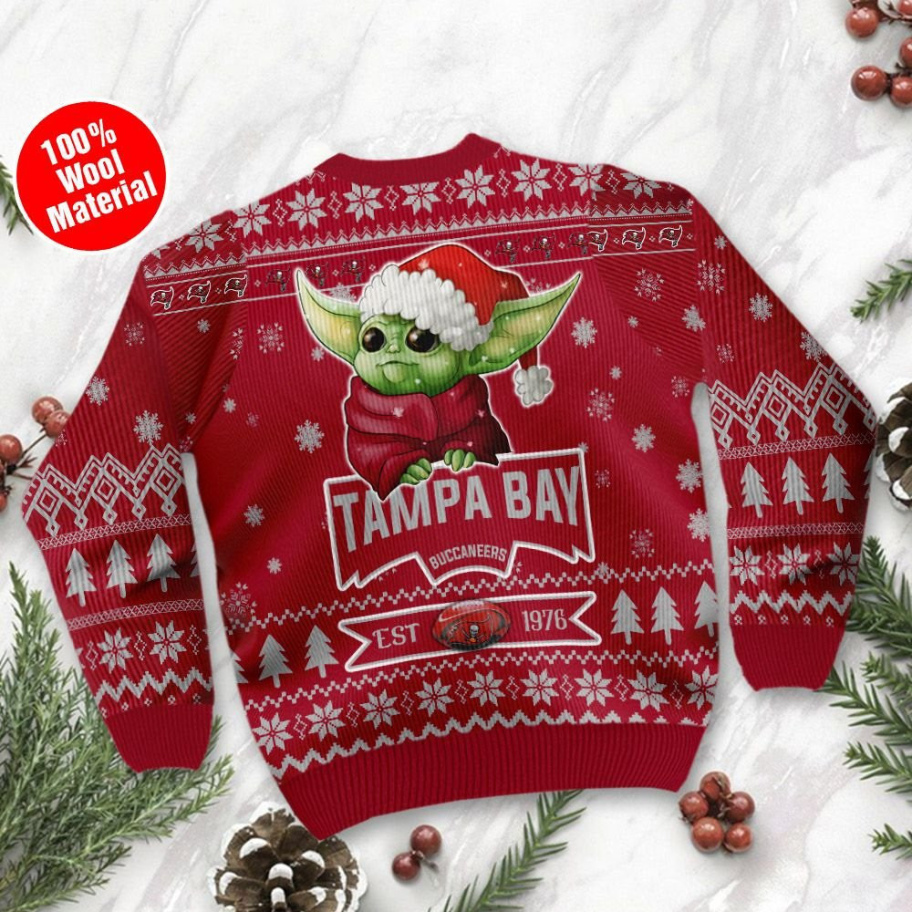Tampa Bay Buccaneers Cute Baby Yoda Grogu Holiday Party Ugly Christmas Sweater Adult 3D Funny Matching for family - Image 3