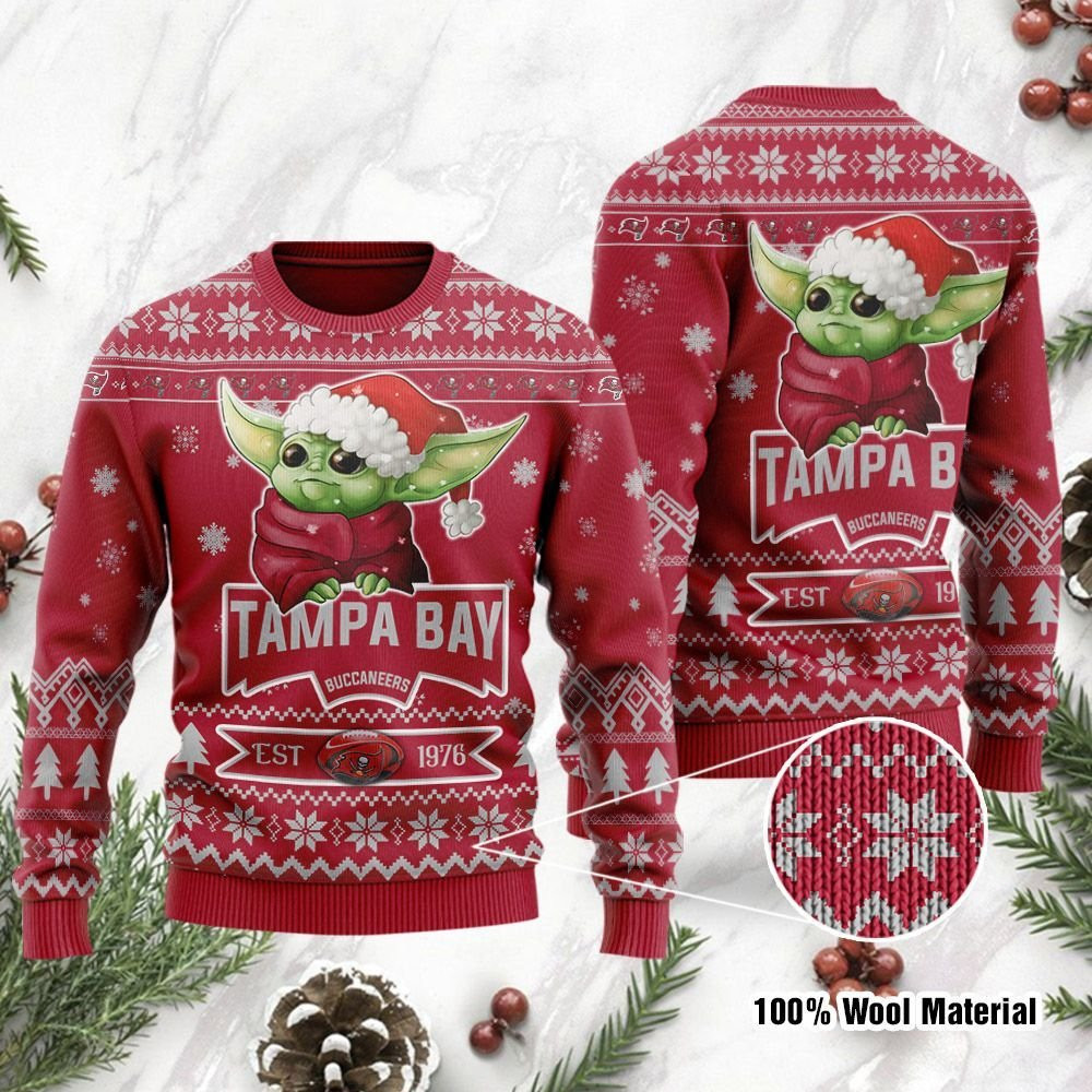 Tampa Bay Buccaneers Cute Baby Yoda Grogu Holiday Party Ugly Christmas Sweater Adult 3D Funny Matching for family