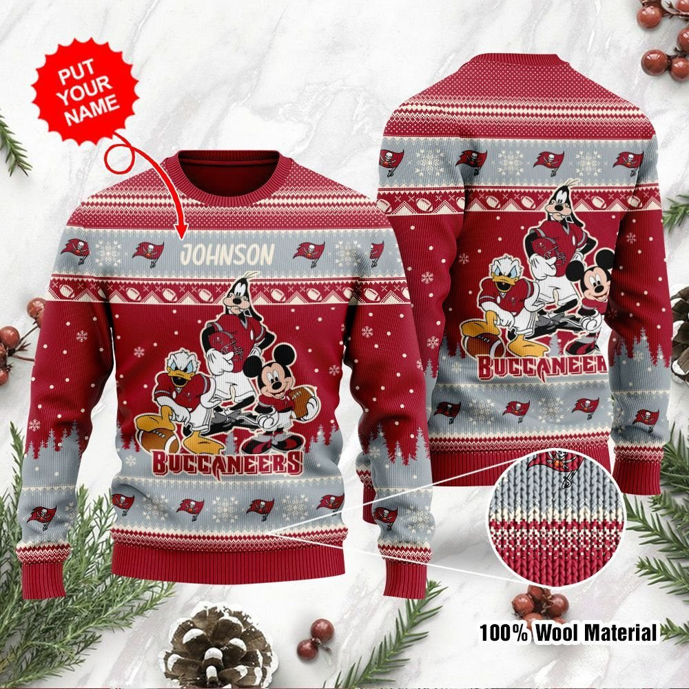 Tampa Bay Buccaneers Disney Donald Duck Mickey Mouse Goofy Personalized Ugly Christmas Sweater Adult 3D Funny Matching for family