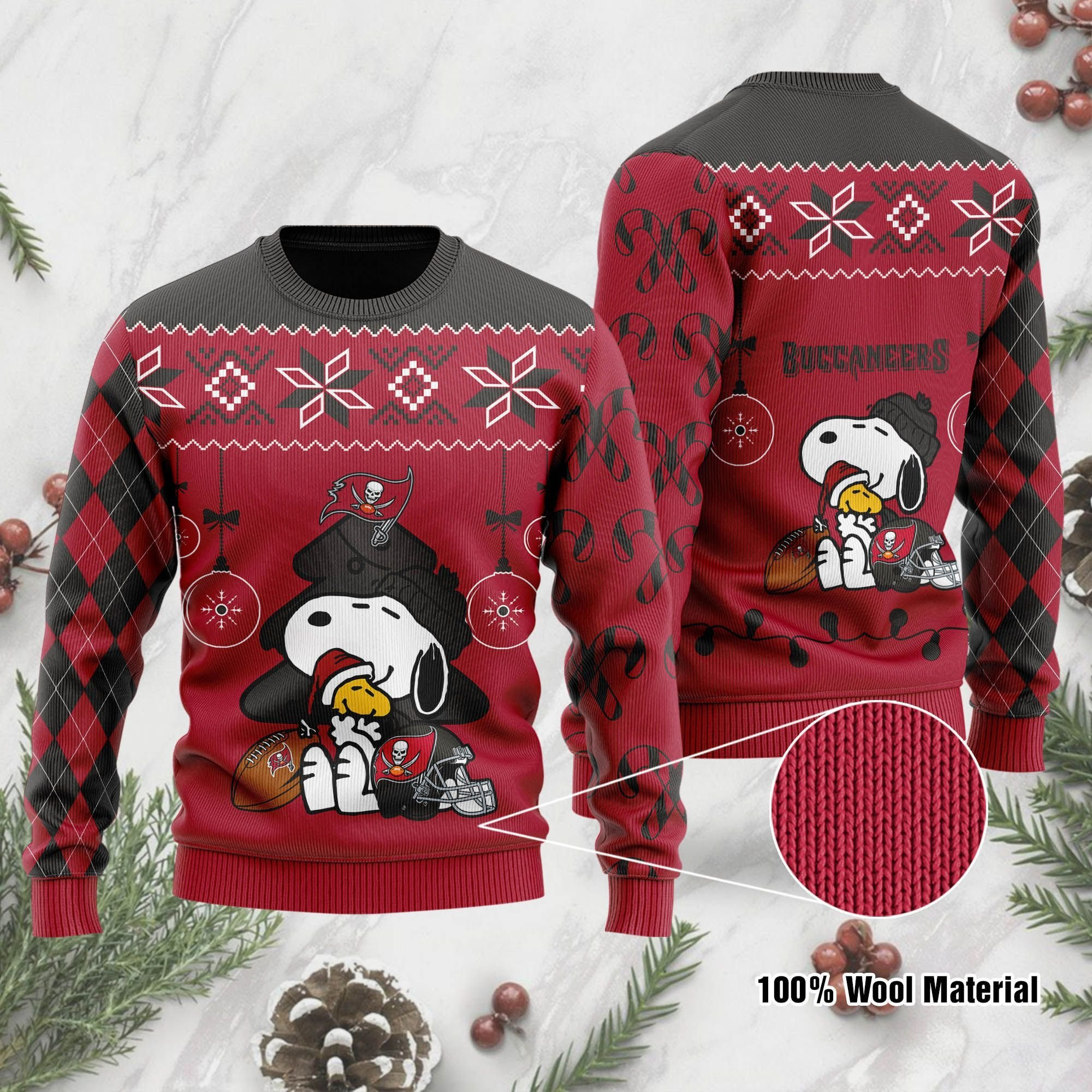 Tampa Bay Buccaneers Funny Charlie Brown Peanuts Snoopy Ugly Christmas Sweater Adult 3D Funny Matching for family