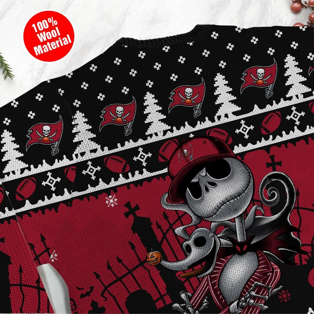 Tampa Bay Buccaneers Jack Skellington Halloween Holiday Party Ugly Christmas Sweater Adult 3D Funny Matching for family - Image 5