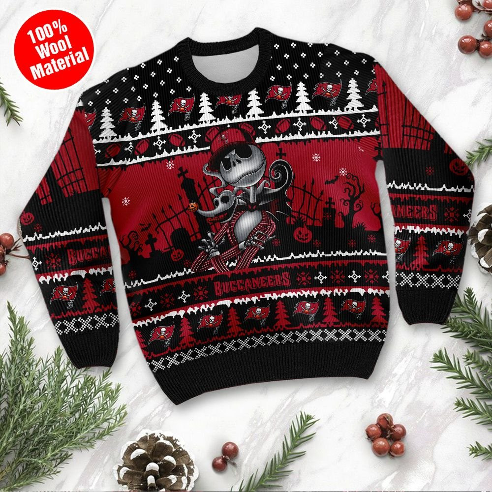 Tampa Bay Buccaneers Jack Skellington Halloween Holiday Party Ugly Christmas Sweater Adult 3D Funny Matching for family - Image 2
