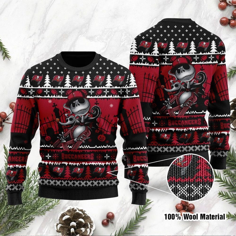 Tampa Bay Buccaneers Jack Skellington Halloween Ugly Christmas Sweater Adult 3D Funny Matching for family