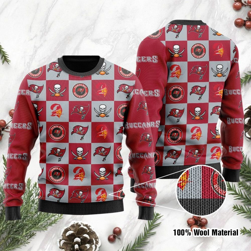 Tampa Bay Buccaneers Logo Checkered Flannel Design Ugly Christmas Sweater Adult 3D Funny Matching for family