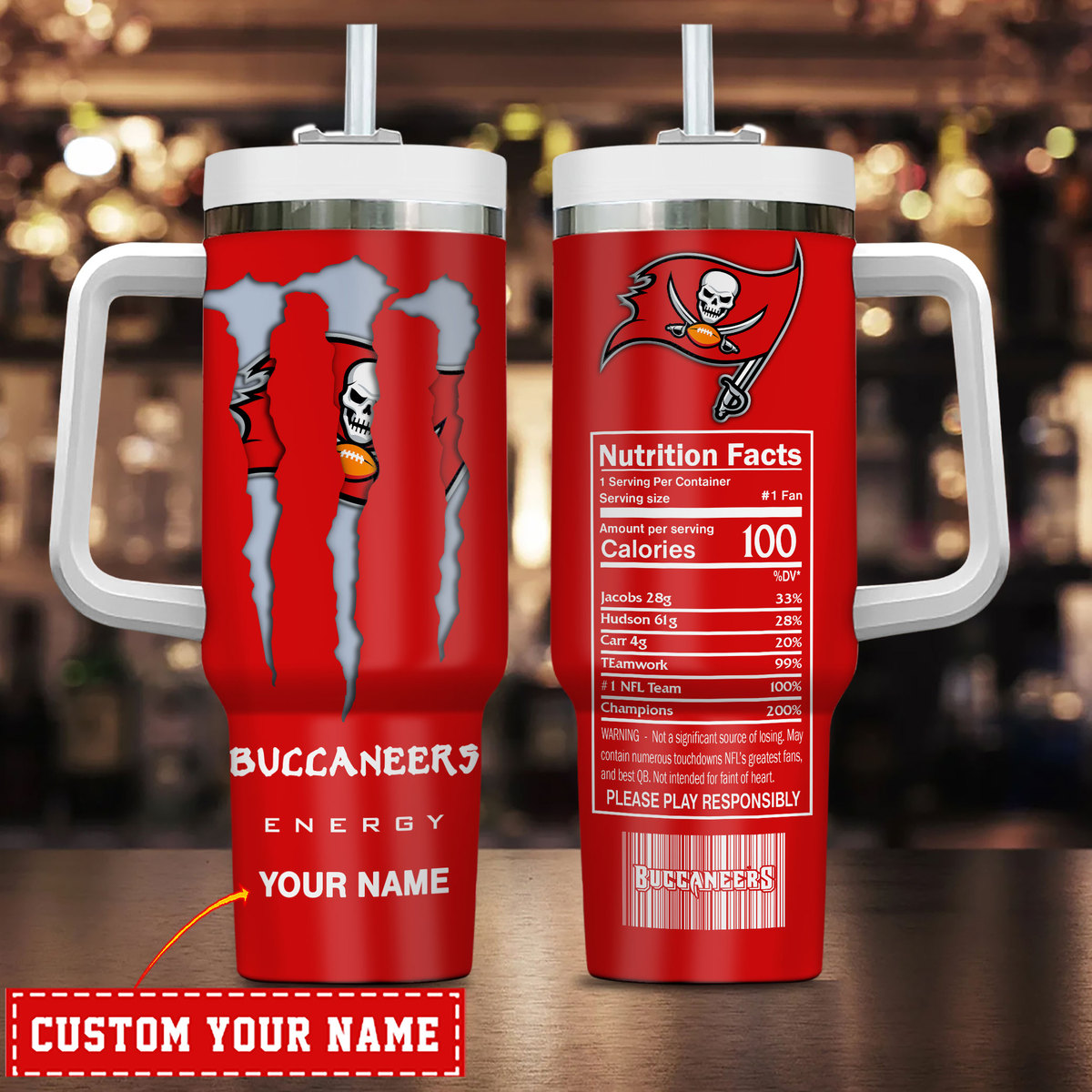 Tampa Bay Buccaneers NFL Energy Nutrition Facts Custom Stanley Cup 40 oz 30 oz Tumbler With HandleTVC230172
