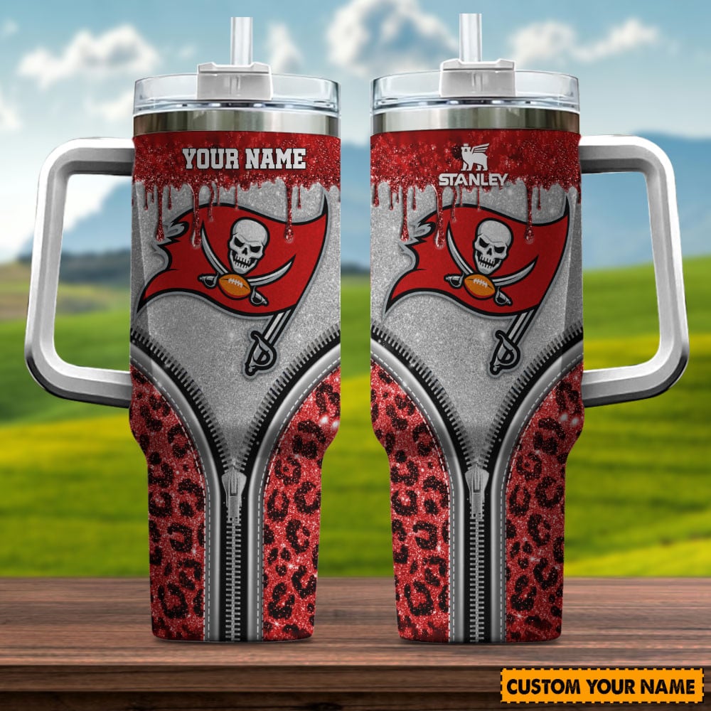 Tampa Bay Buccaneers NFL Glitter Leopard Print Custom Stanley Cup 40 oz 30 oz Tumbler With HandleTVC230144