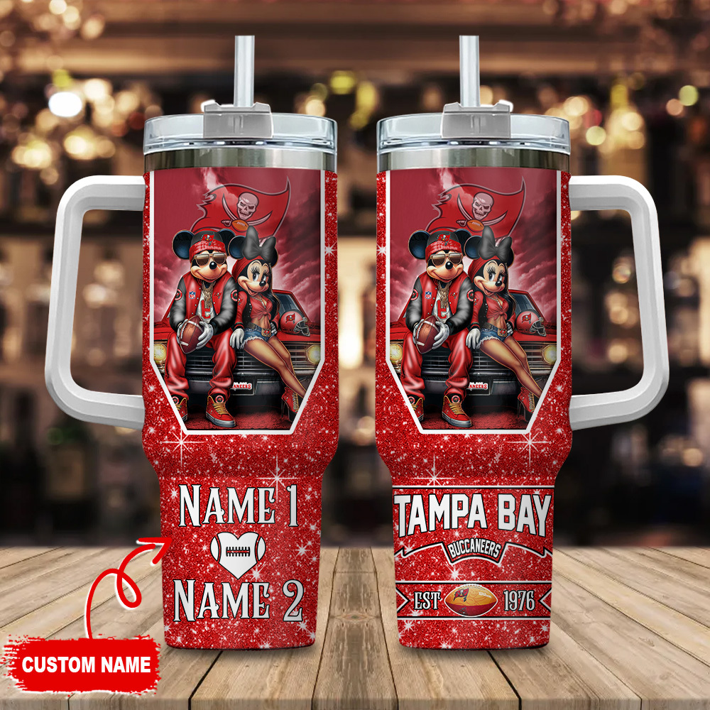 Tampa Bay Buccaneers NFL Mickey And Minnie Couple Custom Stanley Cup 40 oz 30 oz Tumbler With HandleTVC230189