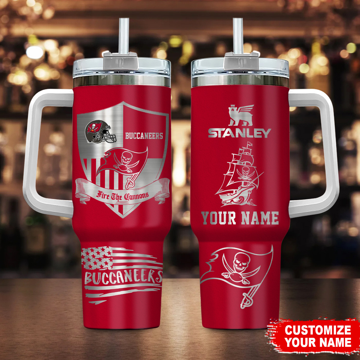 Tampa Bay Buccaneers NFL Silver Logo Custom Stanley Cup 40 oz 30 oz Tumbler With HandleTVC2301107