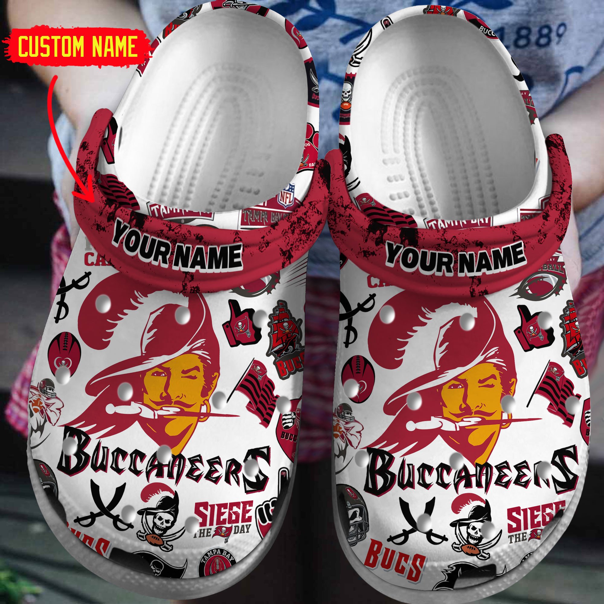 Tampa Bay Buccaneers NFL Sport Crocs Crocband Clogs Shoes Comfortable For Men Women and Kids