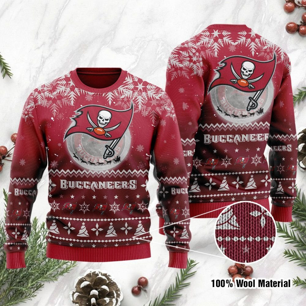 Tampa Bay Buccaneers Santa Claus In The Moon Ugly Christmas Sweater Adult 3D Funny Matching for family