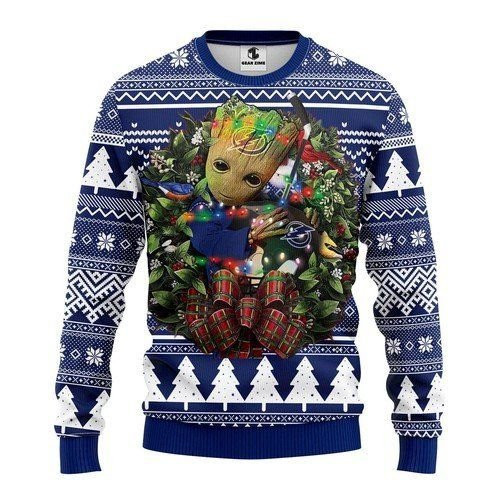 Tampa Bay Lightning Groot Hug Ugly Christmas Sweater Adult 3D Funny Matching for family
