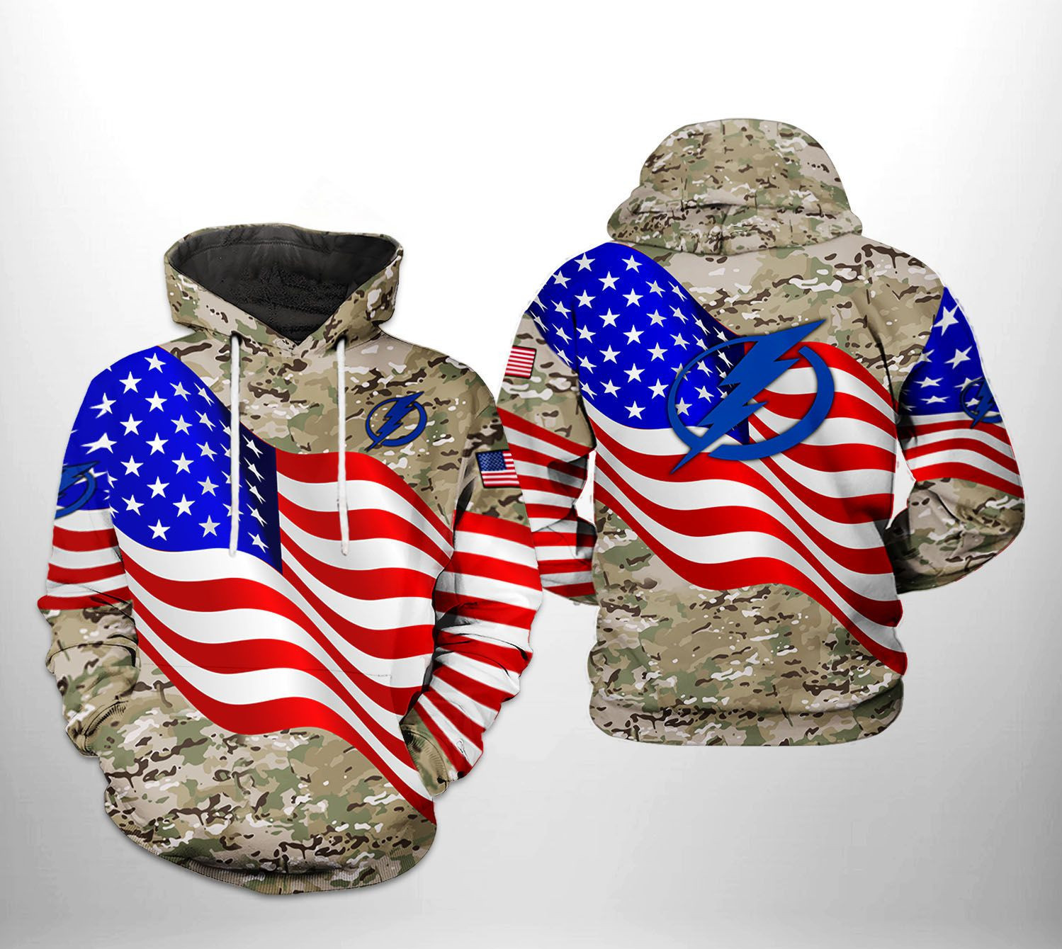 Tampa Bay Lightning NHL US FLag Camo Veteran 3D All Over Print Hoodie, Zip Hoodie