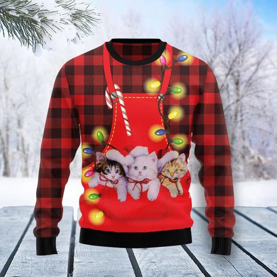 Tartan Cat Ugly Knitted Christmas Sweater - Image 5
