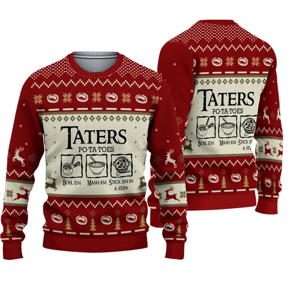 Taters Potatoes Green Knitted Xmas Sweater Ugly Christmas 3D Sweater