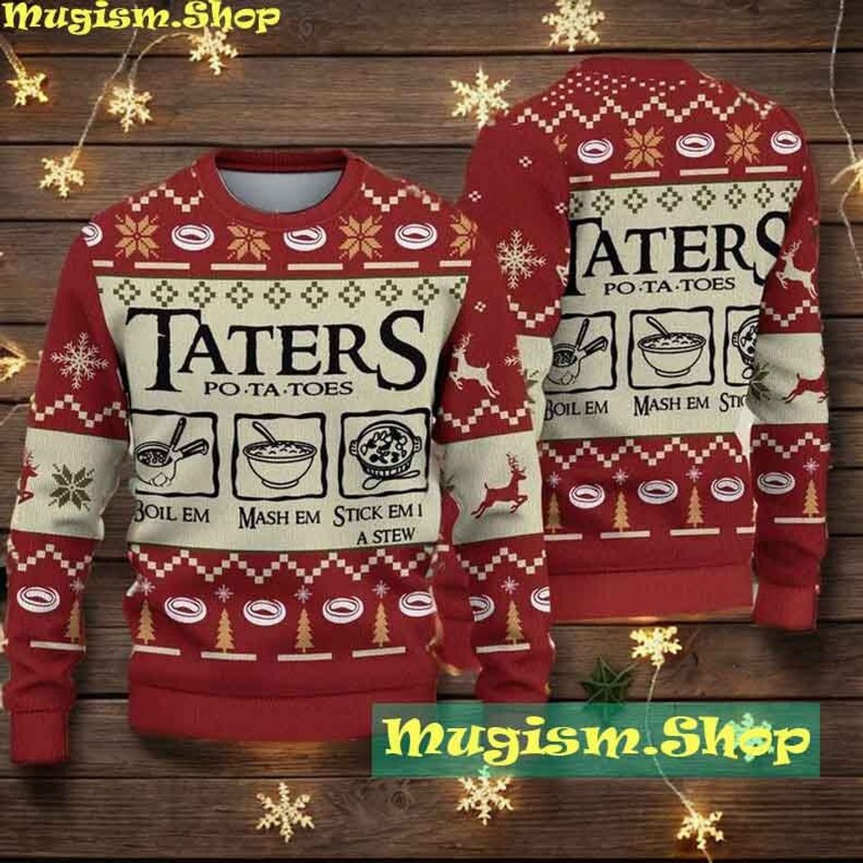Taters Potatoes LOTR Red Woolen Sweater Ugly Christmas Christmas Sweater
