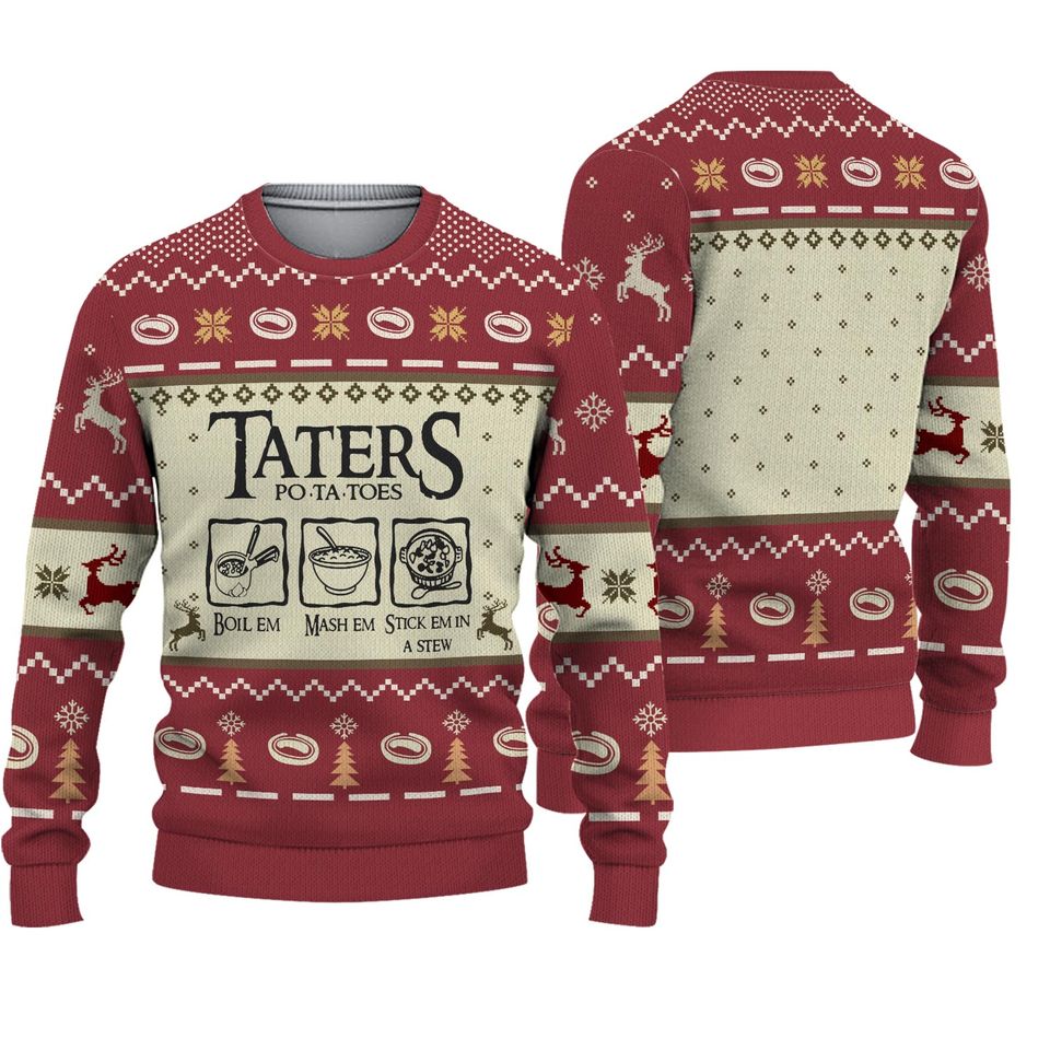 Taters Potatoes Red Ugly Christmas Sweater