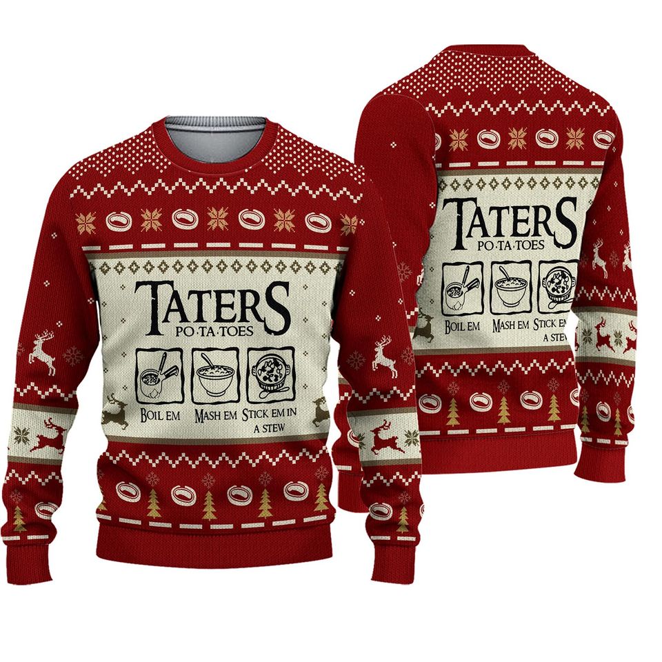 Taters Potatoes Red Ugly Christmas Sweater