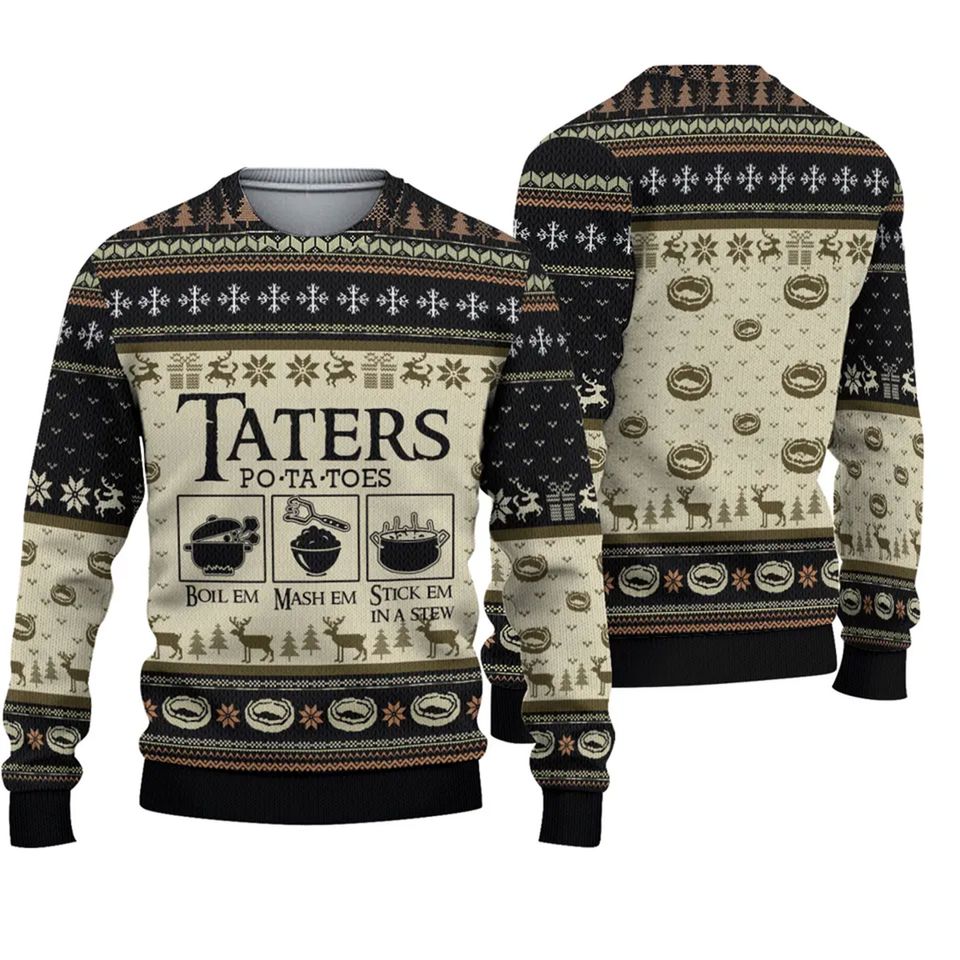 Taters Potatoes Red Ugly Christmas Sweater