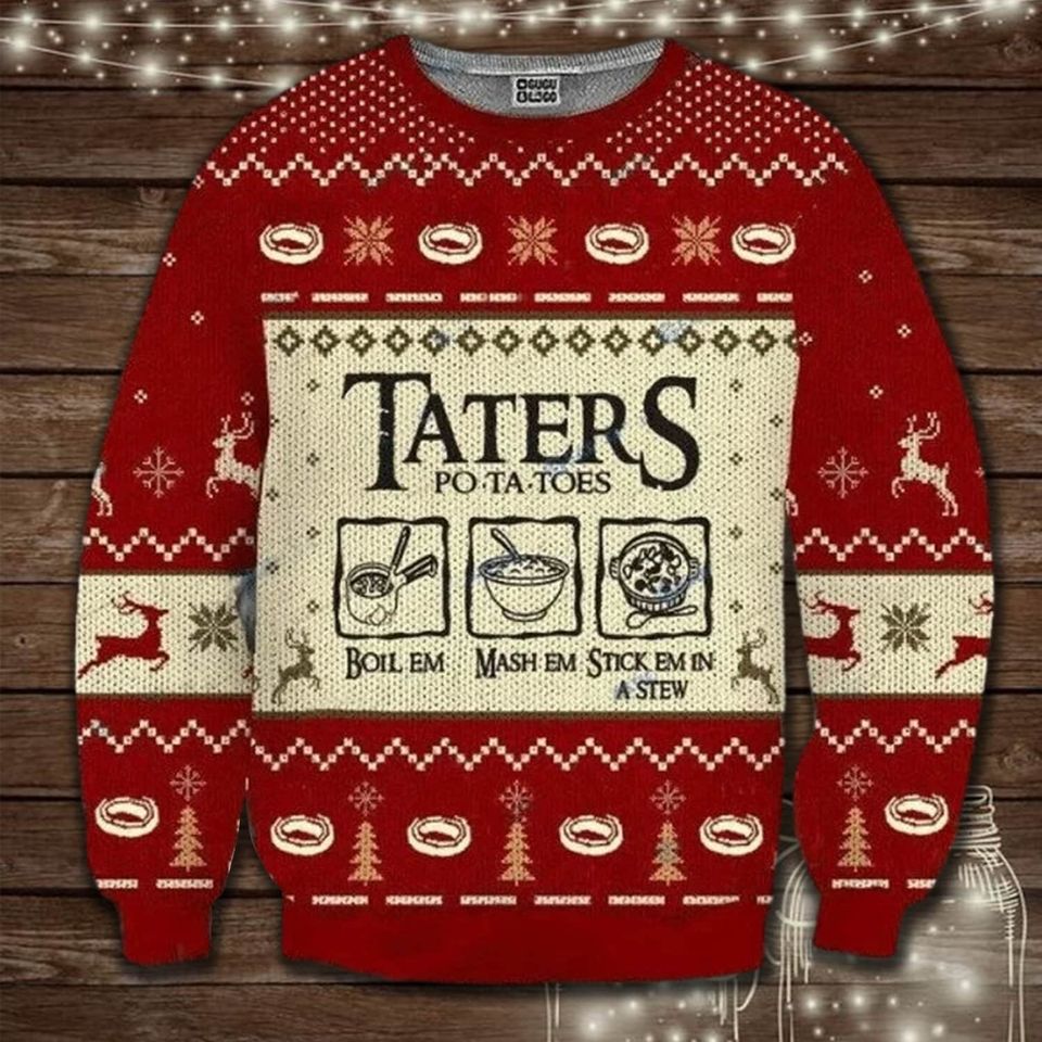Taters Potatoes Red Ugly Christmas Sweater, Ugly Sweater 2023, Merry Christmas