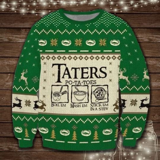 Taters Potatoes Red Ugly Christmas Sweater, Ugly Sweater 2023, Merry Christmas - Image 4