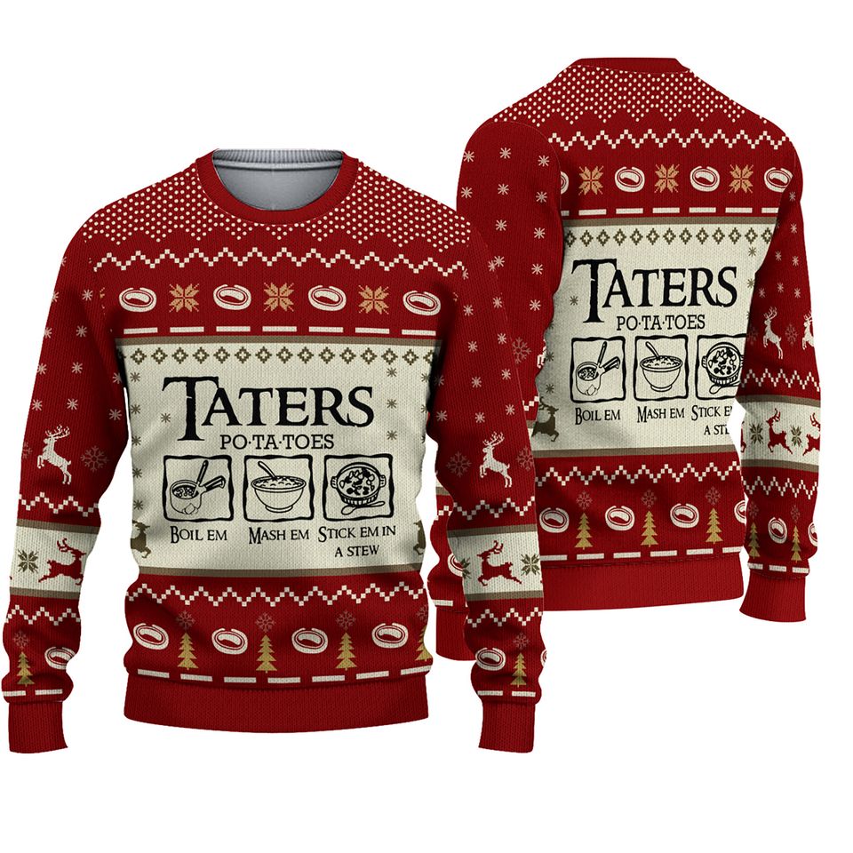 Taters Potatoes Red Ugly Christmas Sweater, Xmas Sweater