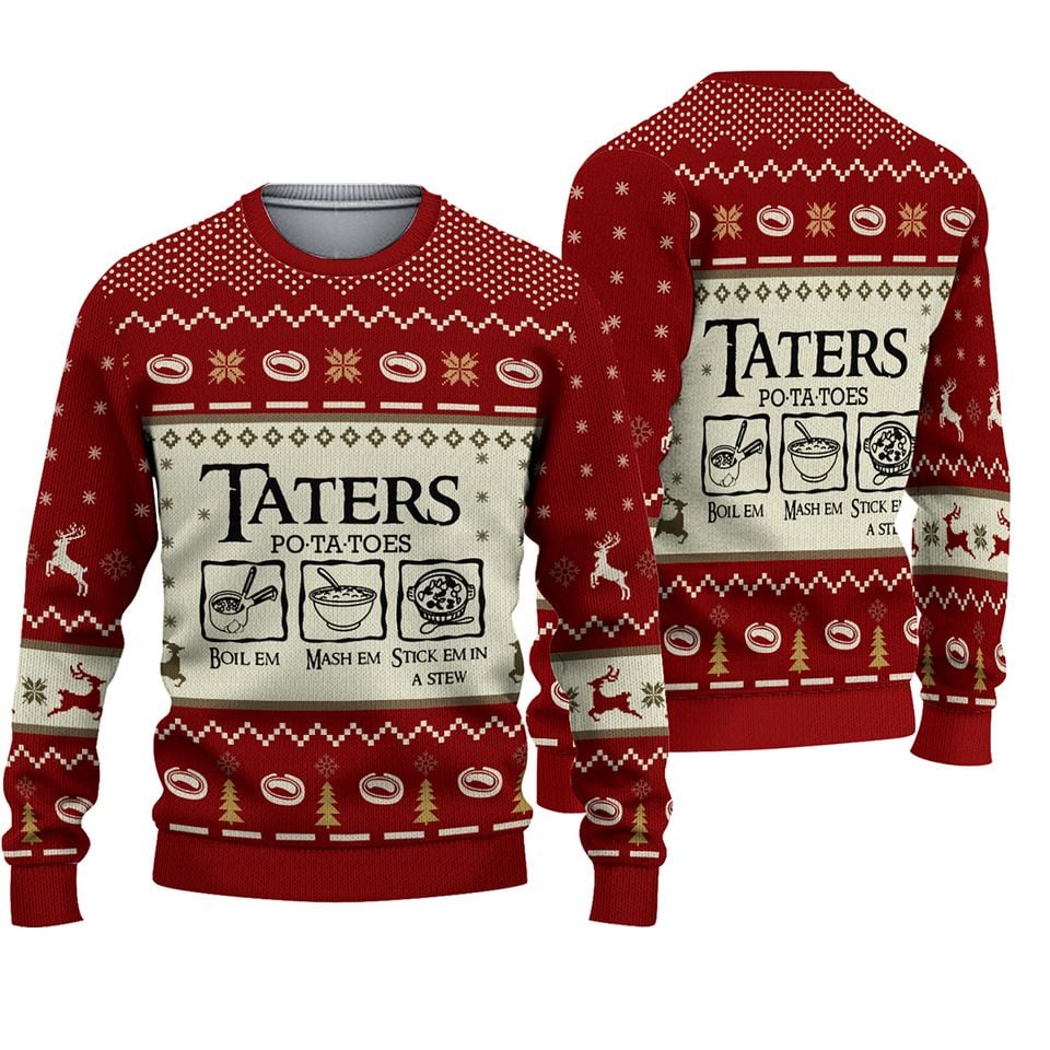 Taters Potatoes Red Ugly Christmas Sweater, Xmas Sweater, Ugly Sweater