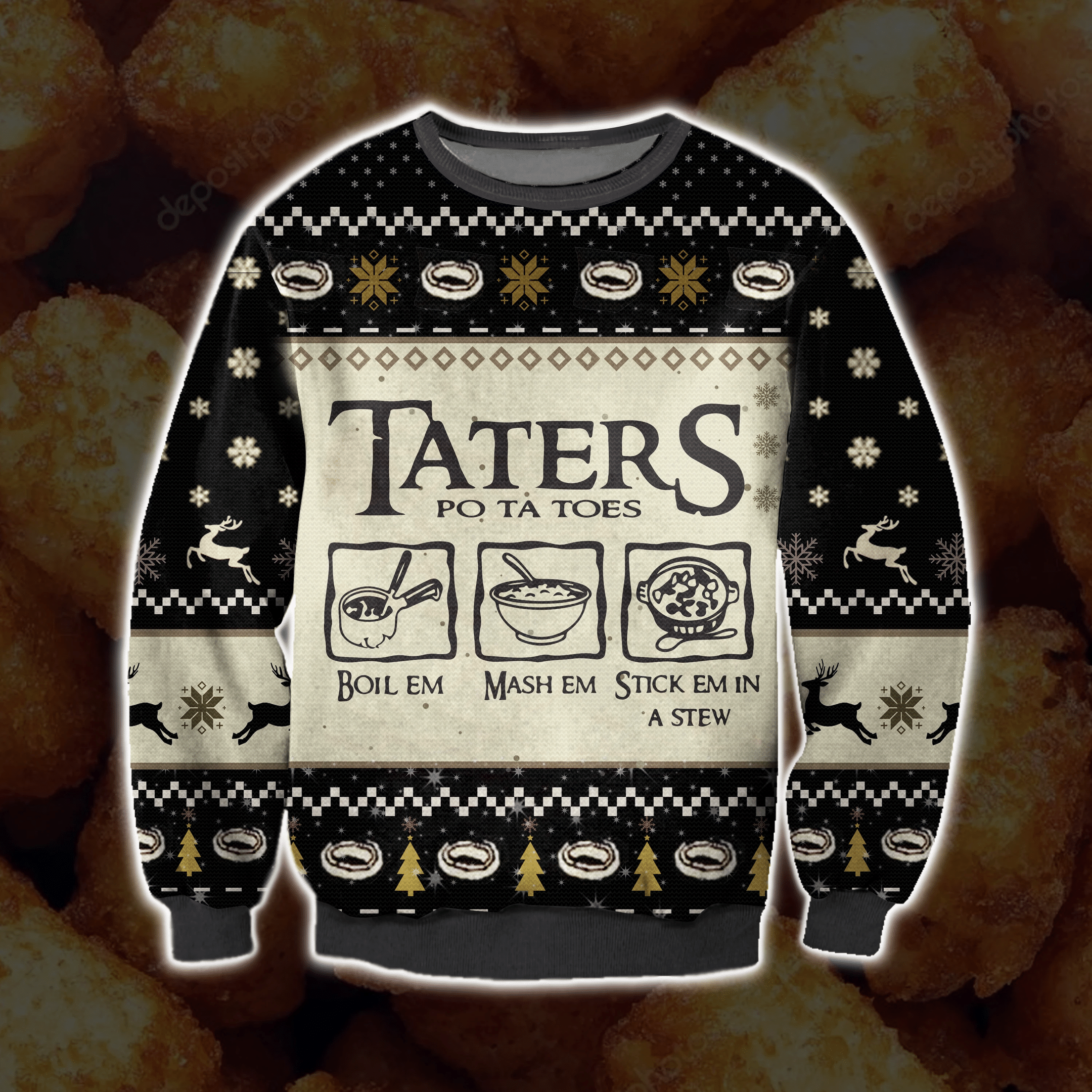 Taters Potatoes Ugly Christmas Sweater Adult 3D Funny Matching for family