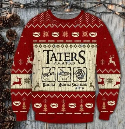 Taters Potatoes Ugly Christmas Sweater, LOTR Fans Sweater - Image 4