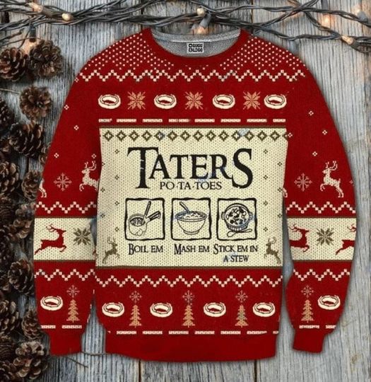 Taters Potatoes Ugly Christmas Sweater, LOTR Fans Sweater - Image 4