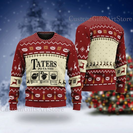Taters Potatoes Ugly Christmas Sweater, LOTR Fans Sweater, Ugly Sweatshirt, Patotoes Sweater - Image 2