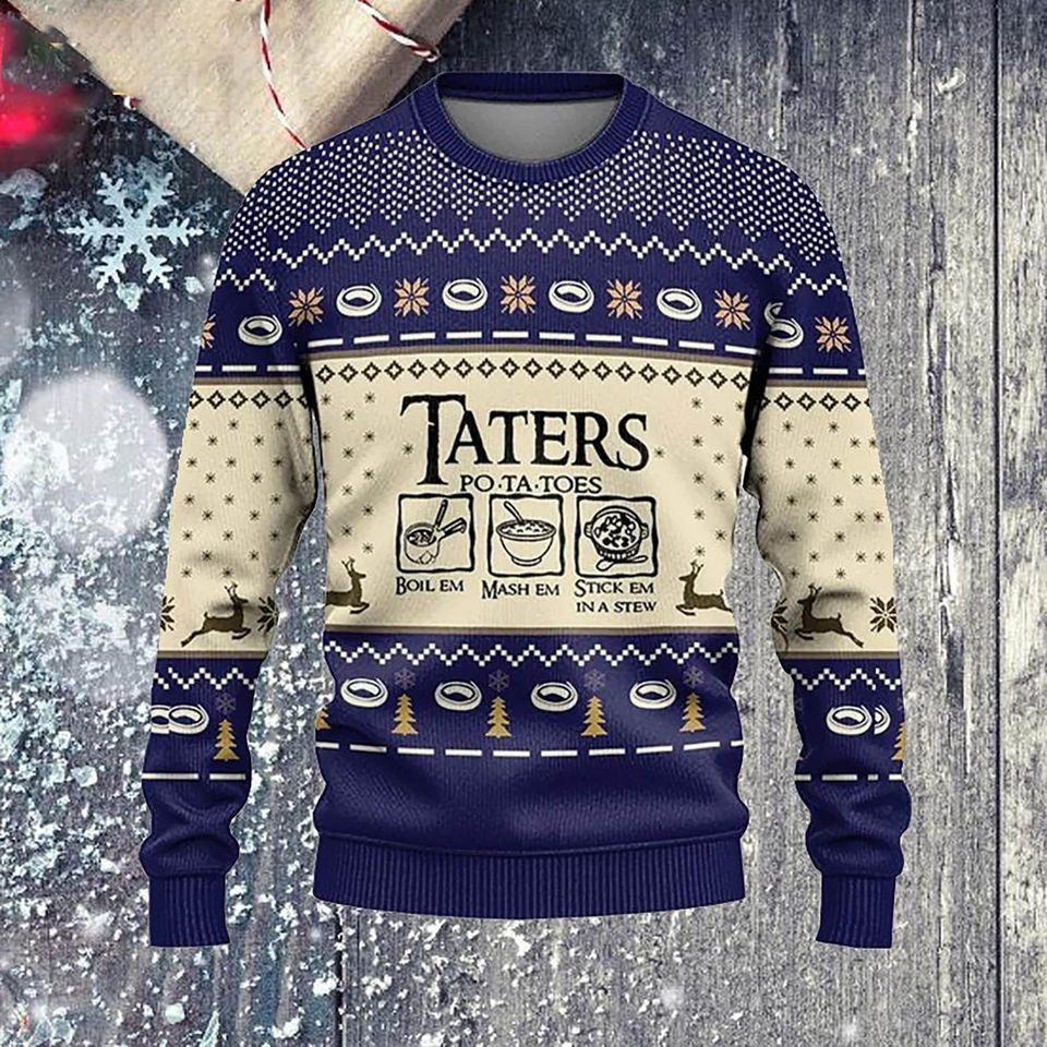 Taters Potatoes Ugly Christmas Sweater, LOTR Taters Potatoes Ugly Sweater