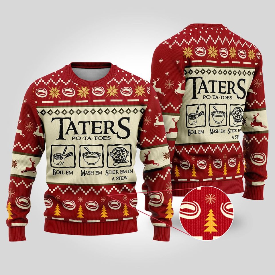 Taters Potatoes Ugly Christmas Sweater, TLOTR Christmas Sweatshirt, LOTR Red  Xmas