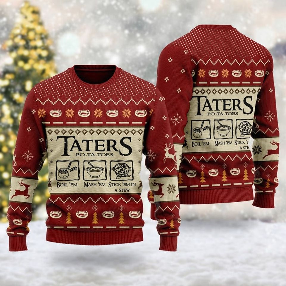 Taters Potatos Christmas 3D Ugly Sweater, Potatos Ugly Christmas Sweater