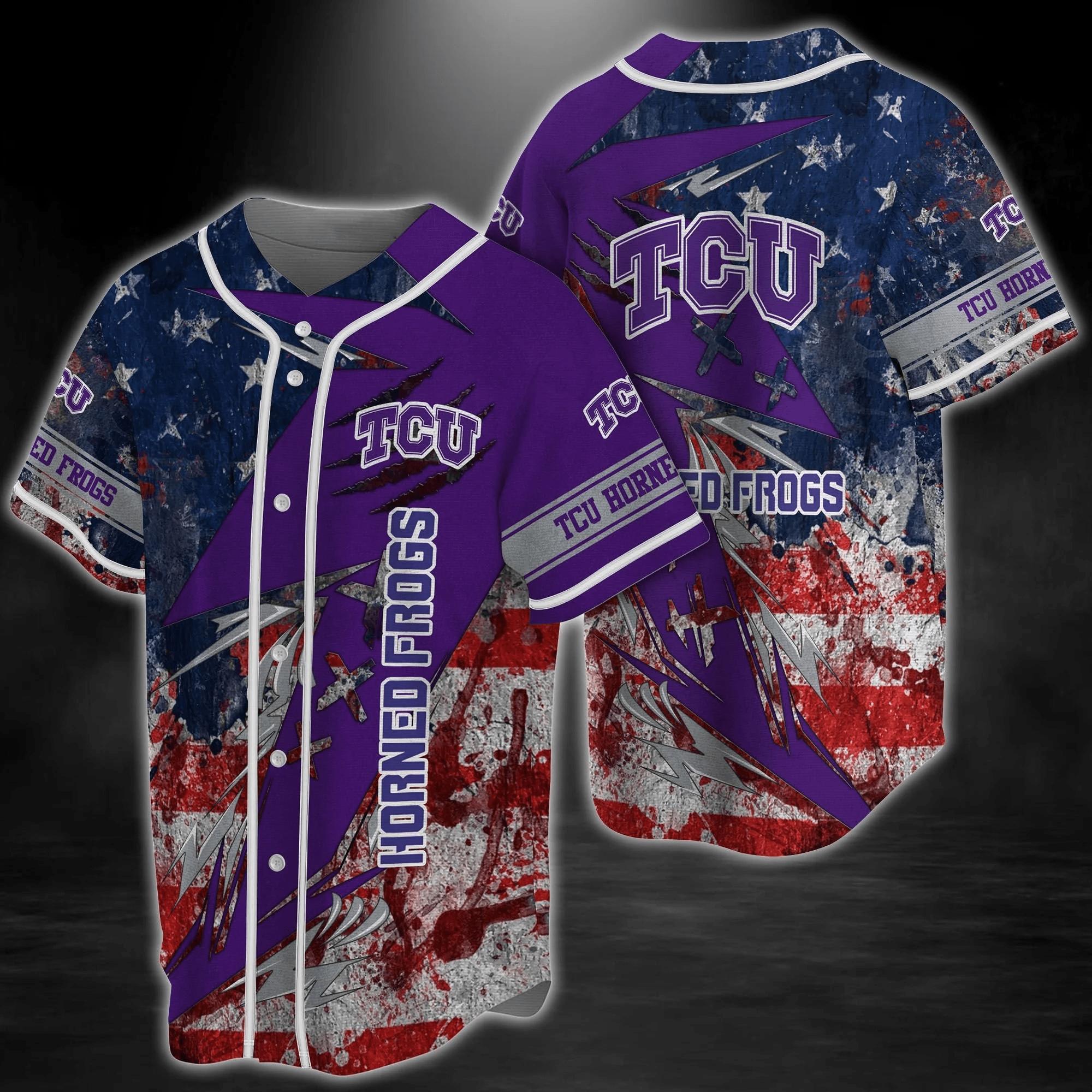 Tcu Horned Frogs Ncaa Baseball Jersey Shirt With Us Flag