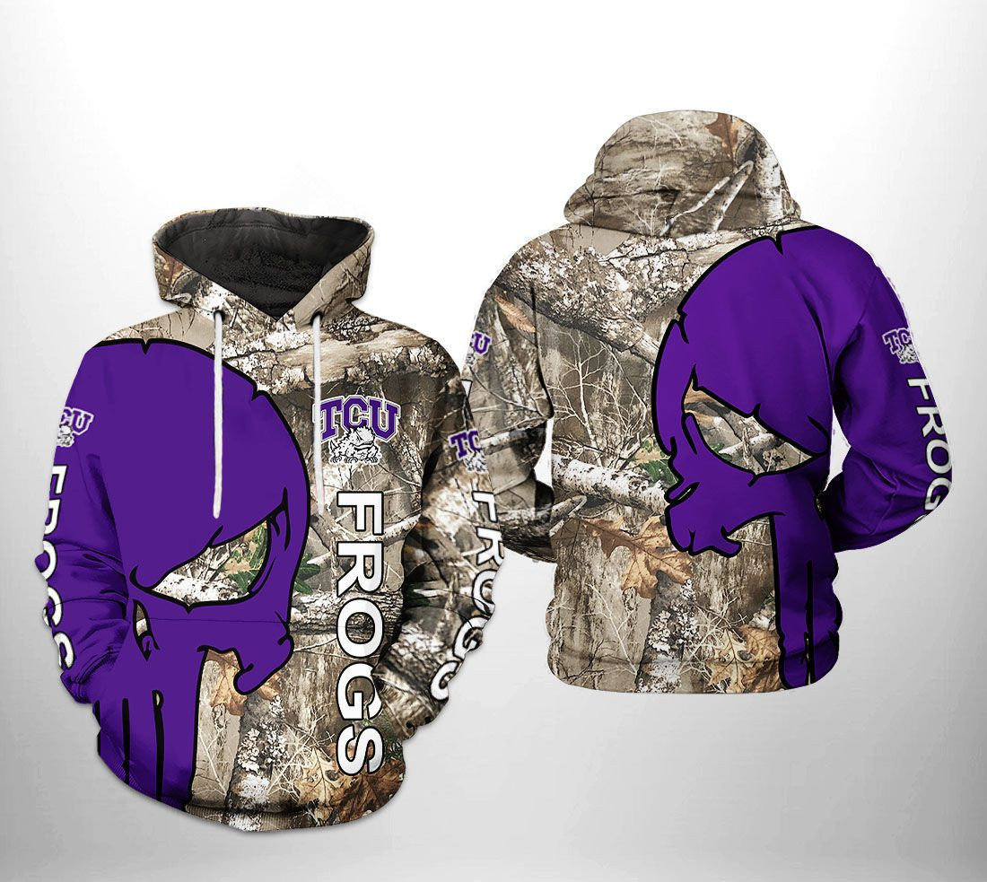 Tcu Horned Frogs NCAA Camo Veteran Hunting 3D All Over Print Hoodie, Zip Hoodie