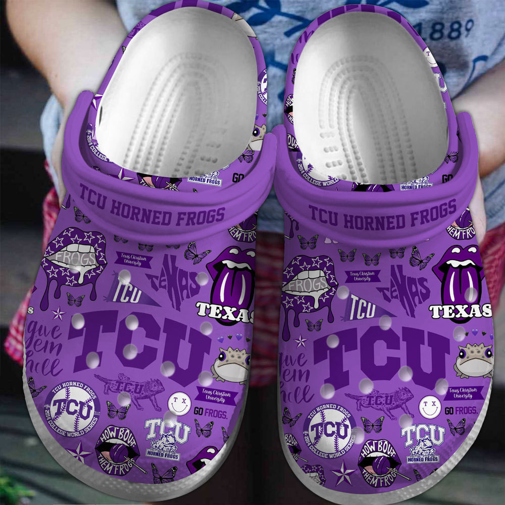 TCU Horned Frogs NCAA Sport Premium Crocs Crocband Clogs Shoes Comfortable For Men Women and Kids
