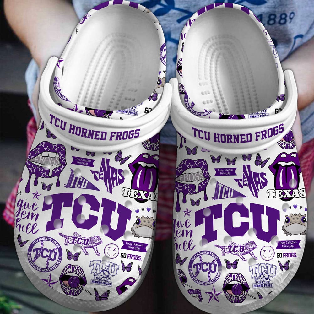 TCU Horned Frogs NCAA Sport Premium Crocs Crocband Clogs Shoes Comfortable For Men Women and Kids