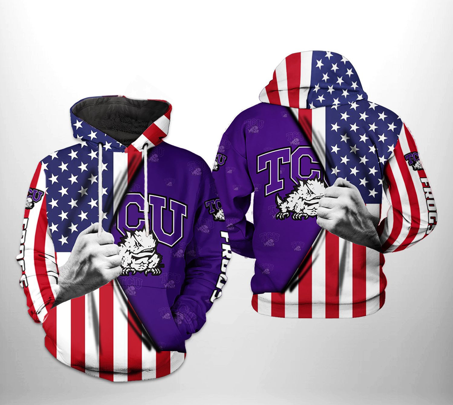 Tcu Horned Frogs NCAA US Flag 3D All Over Print Hoodie, Zip Hoodie