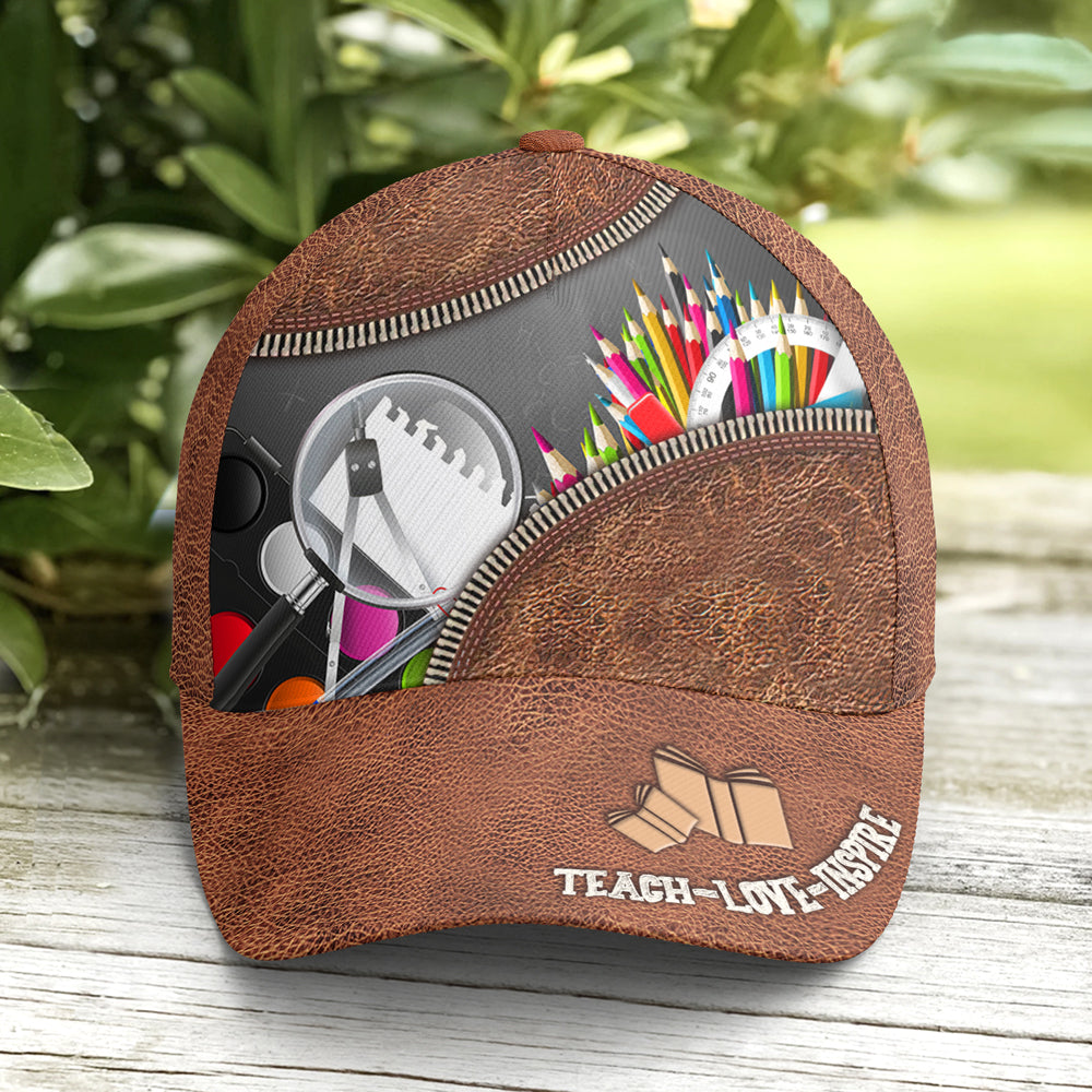 Teach Love Inspire Classic Leather Style Baseball Cap Trucker Hats Custom Hats Gifts For Men & Women