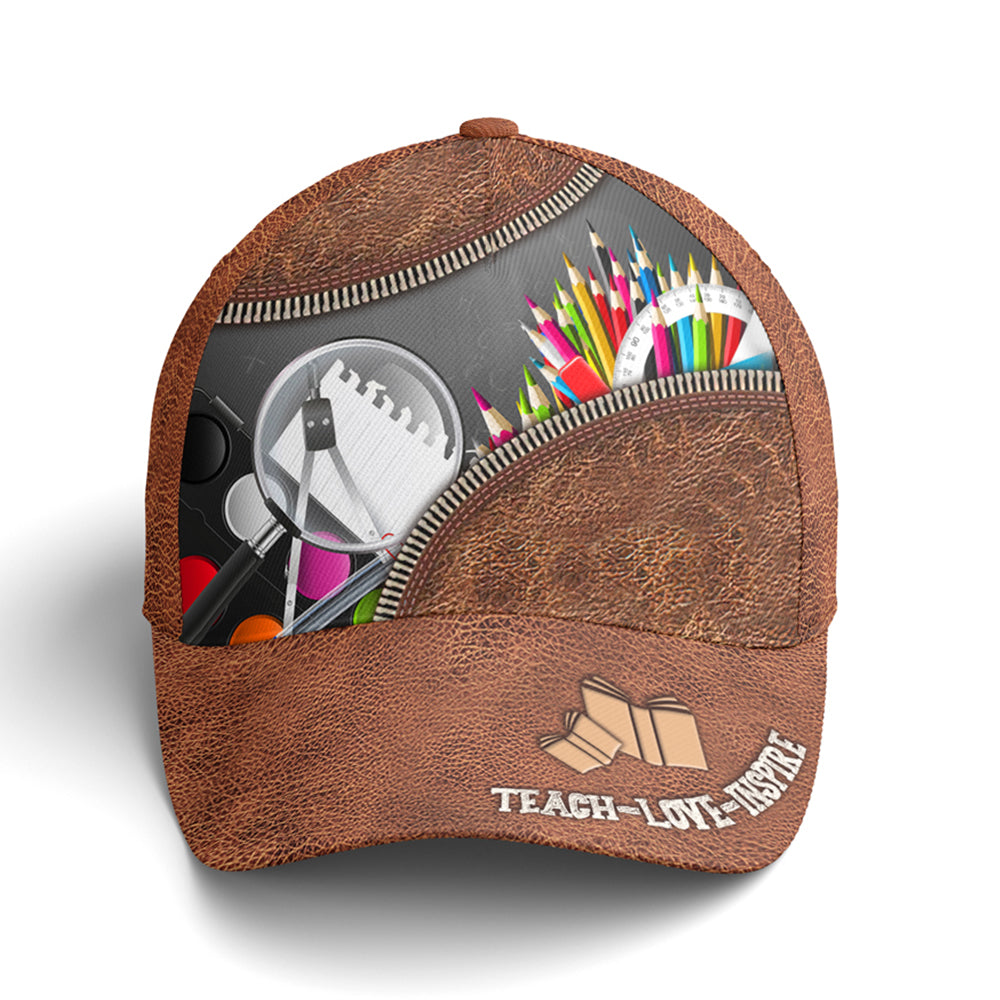 Teach Love Inspire Classic Leather Style Baseball Cap Trucker Hats Custom Hats Gifts For Men & Women